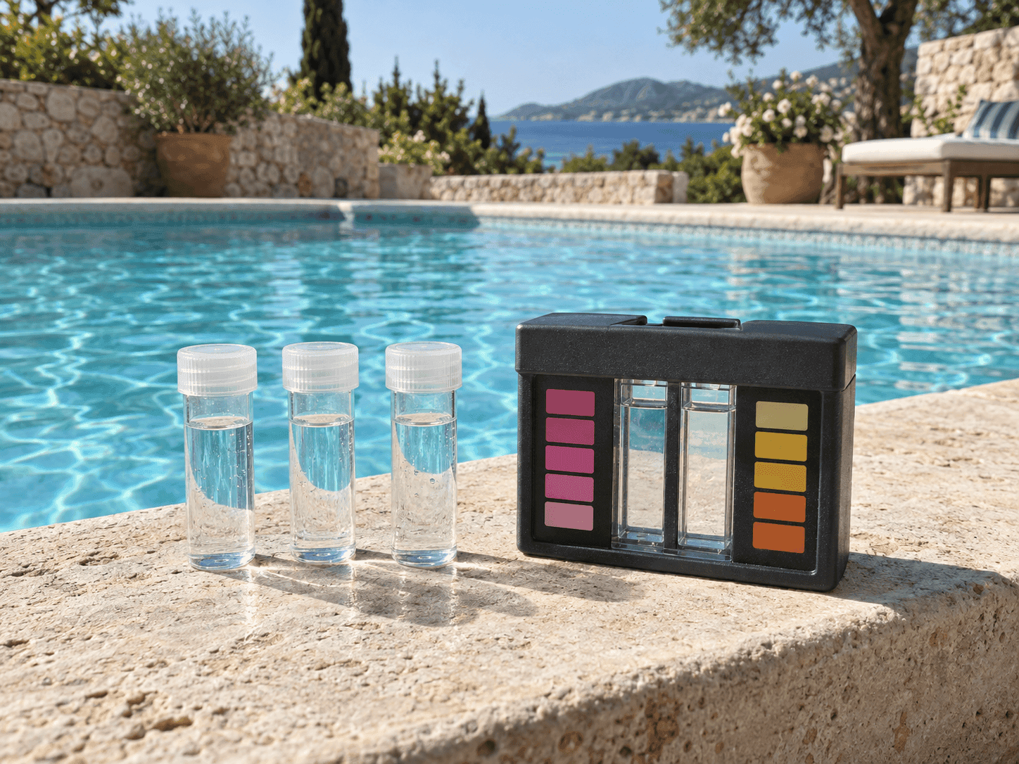 Kit manual para medir el pH y el desinfectante del agua de la piscina